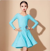 Robe de danse latine à manches longues moins chère pour filles, costumes de scène pour compétitions de danse latine