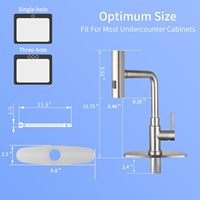 Robinet de cuisine moderne en acier inoxydable à poignée unique avec douchette extractible, bec rotatif à 360°, finition nickel brossé, à poser sur comptoir