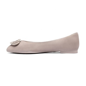 Crema boca baja del dedo del pie redondo de cuero de gamuza desnuda planos de <span class=keywords><strong>mujer</strong></span> dulce zapatos de bailarina - Product Image 3