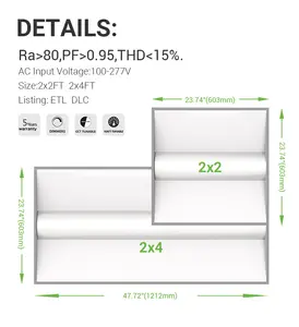 Hoa Kỳ Cổ Phiếu/DLC/UL/ETL 130 m/W Có Thể Điều Chỉnh LED Troffer Ánh Sáng 30W 35W 40W 50W 2X4 Troffer Bảng Điều Chỉnh LED Ánh Sáng