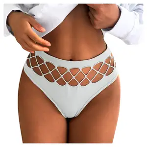 Women Hollow Out Panties High Waisted Briefs Cotton Underwear Crisscross Boy Shorts Thongs Sexy Solid Color Underpants