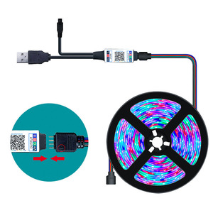 Bandes lumineuses LED RGB 120 LED/m, télécommande USB, PCB noir 4 mm, DC 12V, guirlandes lumineuses flexibles d'intérieur avec télécommande IR - Product Image 4
