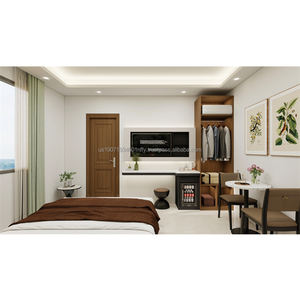 Juego de Dormitorio Económico para Hotel Comercial de 3 Estrellas con Cama de Madera, Armario, Sofá, Mesitas de Noche, Mueble para TV y Mesa Auxiliar - Product Image 1