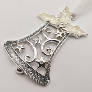 Holly yaprak ve Berry dekoratif noel süs ile çinko alaşım yenilik gümüş Metal Bell Bell - Product Image 2
