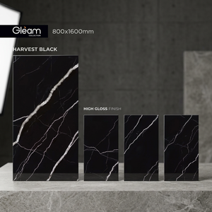 Liguria Black 800x1600mm High Gloss Porcelain Floor And Wall <b>Tiles</b> Black Marble Design 80x160cm - Product Image 5