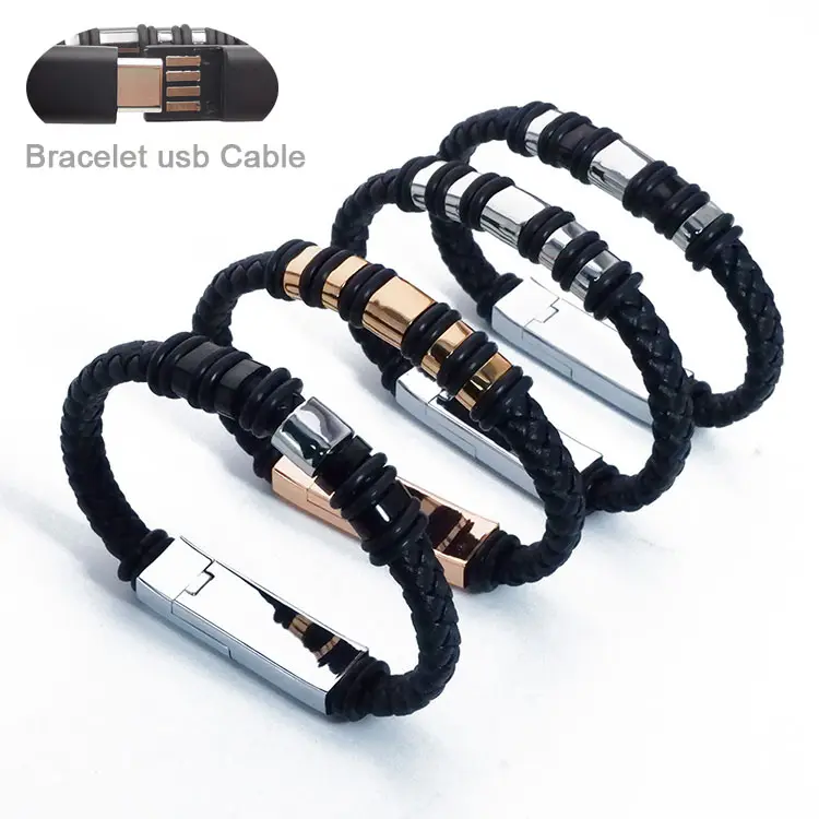 Outdoor Draagbare Lederen Mini Micro Usb Armband Charger Data Oplaadkabel Sync Cord Voor Android Type-C Telefoon Armband kabel