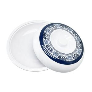 Bol en mélamine de service avec couvercle, 1 pièce, design fleur bleue, bol avec couvercle - Product Image 2