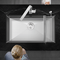 Vermonhouzz Évier de cuisine fait main en acier inoxydable avec égouttoir à eau Évier de cuisine ultramoderne de luxe Évier de cuisine de style moderne