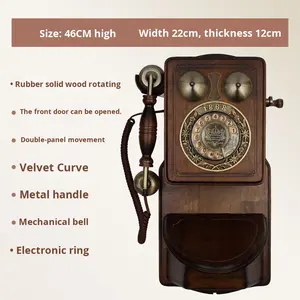 Téléphone antique en bois massif de style européen Téléphone mural classique fixe rétro sans fil avec insertion de <span class=keywords><strong>carte</strong></span> Téléphones à fil - Product Image 6