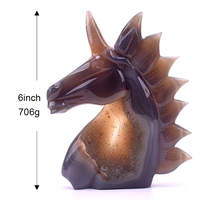 Vente en gros d'agate de cristal de haute qualité géode licorne tête de cheval statue pour la décoration de la maison gravure