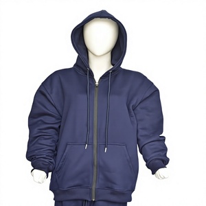 Sweat-shirt à capuche zippé intégral pour femme, bleu marine, coupe oversize, épaules tombantes, en molleton, style décontracté, 100% coton, délavé à l'acide - Product Image 1