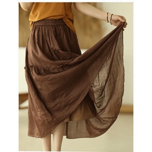 Nouvelle collection été 2026, vente en gros : Jupe midi en coton et <span class=keywords><strong>lin</strong></span> à ourlet asymétrique, style Mori Girl <span class=keywords><strong>japonais</strong></span>, élégante, double couche, coupe trapèze évasée, style féerique - Product Image 6