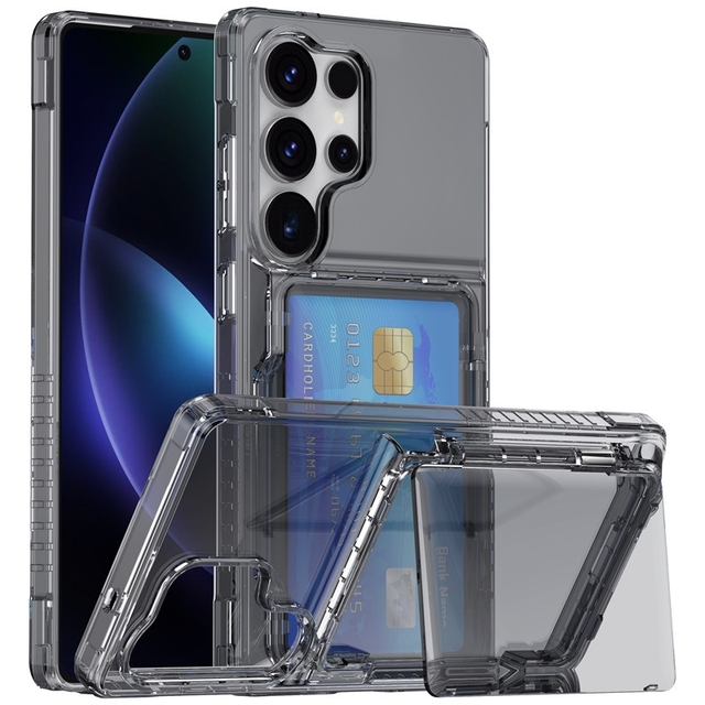 For Samsung Galaxy S25 Ultra Case Transparent Wallet Card Slot Holder S25 Edge S24 S23 Plus Clear Stand Shockproof PC Cover