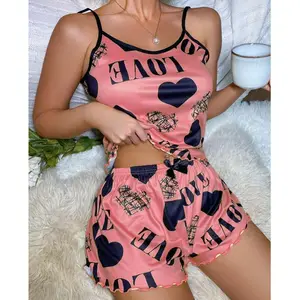 Hot High Quality Beautiful Back Thin Home Dress Sexy Halter Skirt Love Cartoon Cute Print