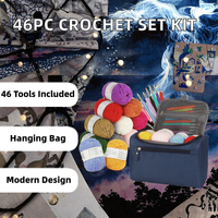 Kit de couture transfrontalier 46 pièces pour débutants, style moderne, outils de tricot en plastique, sac de rangement suspendu, aiguilles à crochet, accessoires pour la laine