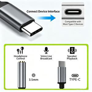 USB C to 3.5mm Headphones Adapter with DAC Digital Decoding Round Hole Audio Headphones <strong>Converter</strong> for Music Live Streaming - Product Image 3