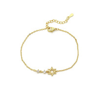 Bracelet chaîne hexagramme de luxe léger, étoile creuse 3D, accents en pierre, léger, idéal pour un cadeau ou un usage personnel
