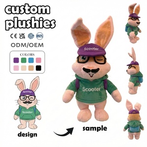 Low MOQ Custom PP Cotton Birthday Plush Toy Stuffed Animal Scooter Bunny <strong>Hoodie</strong> Cap Backpack Soft Plushie Doll - Product Image 1