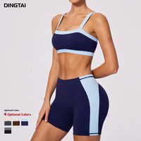 Ensemble de yoga pour femmes Dingtai, nouveau design, color block, soutien-gorge et short effet seconde peau, 2 pièces, nylon et élasthanne, vêtements de sport