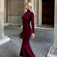 Damen Rollkragen Langarm Meerjungfrau Maxikleid Einfarbig Polyester Jersey Herbst Winter Kleid Maßanfertigung OEM ODM