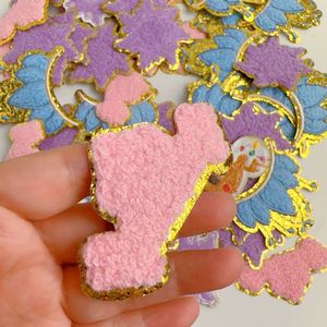 New <b>Iron</b> on Gold Edge Chenille Embroidered Christmas Crown Snow Patch - Product Image 3