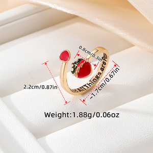 Bague ouverte en forme de fruit, design fraise rouge, couleur or et argent, bijoux pour femmes, cadeau pour étudiantes, style pour meilleures amies - Product Image 2