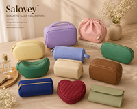 Trousse de Maquillage Intelligente à Ouverture Facile en PU - Saloveybags : Étuis Épais Tendance avec Motif Uni de Luxe pour Nettoyant Visage et Produits de Beauté