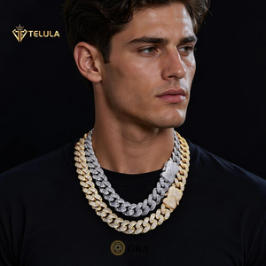 <span class=keywords><strong>Chaîne</strong></span> cubaine en moissanite plaquée <span class=keywords><strong>or</strong></span> 925 en argent sterling pour <span class=keywords><strong>homme</strong></span>, 15 mm, sertie de moissanites, en promotion - Product Image 1