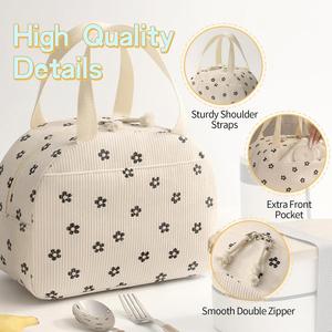 Large Capacity Corduroy Tote Bag Reusable Insulated Thermal School Work Picnic Travel Cooler Lunch Box Bag Food Drink Packing - Product Image 4