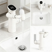 Robinet de salle de bain à levier unique en alliage de zinc couleur crème avec affichage LED numérique, bras flexible rotatif, pour montage sur plan de travail, idéal pour chambre à coucher