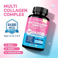 64000MCG Complexe Multi-Collagène 14-en-1 Capsules Type I V X Biotine Soutien Peau Cheveux Ongles Articulations 60 Capsules Végétales Vente en Gros OEM