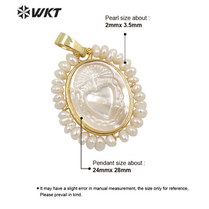 WT-JP254 Chaude à la main sculpté coquille blanche Sacré Coeur pendentif femmes fil enroulé avec perle charme en Marie coeur coquille - Product Image 4