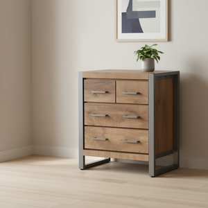Credenza in Legno Naturale di Mango con Dettagli in Ferro, Stile Industriale Moderno, Mobile da Soggiorno con 5 Cassetti, Arredamento per la Casa - Product Image 2