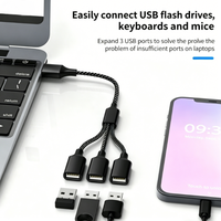 Hub USB 2.0 à 3 ports avec sortie CC, protection OTP, ultra-plat et compact, adaptateur multi-splitter OTG pour ordinateur portable PC, logo OEM personnalisé, ABS
