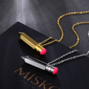 School Supplies Necklace Stainless Steel Openable Pencil <b>Pendant</b> Necklace <b>Initial</b> <b>Silver</b> Gold Necklace for Women - Product Image 3