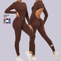 Combinaison de sport pour femme à manches longues zippée, combinaison de yoga sexy pour femme, sensation de peau nue, combinaison de sport pour femme, couleur unie, séchage rapide