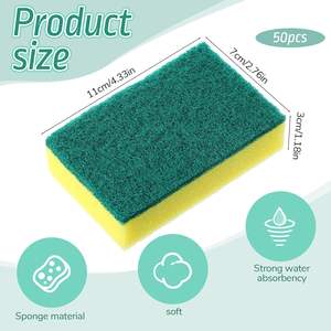 Éponge de cuisine en nylon antibactérien compressé, robuste, double éponge à récurer pour la vaisselle, éponge à récurer verte et jaune - Product Image 2