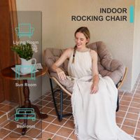 Morden Patio Wicker Indoor Outdoor Luxury Egg Rocking Chair Papasan Rattan Chair for Bedroom Living Room Porch Garden Lawn-Beige
