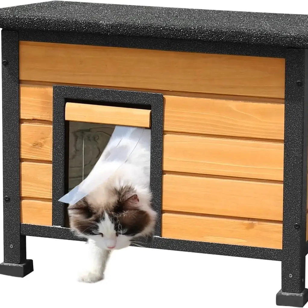 Intempéries Outdoor Wooden Cat House para cães de médio porte Indoor Kitten Apartamento Pet Furniture