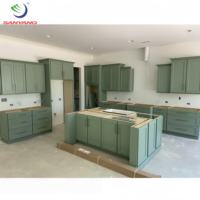 Armoires de cuisine modernes en bois massif de couleur personnalisée RTA Slim Shaker vertes Prêtes à assembler Armoire de cuisine avec îlot
