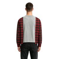 Sweat-shirt patchwork certifié GRS TaiDe 350GSM avec manches à carreaux, motif vintage Saint, point zig-zag, logo personnalisé, OEM ODM, vente en gros