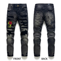 Jean skinny homme en denim épais Y2K, style streetwear hip-hop, broderie 3D, personnalisable directement en usine