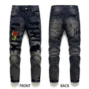 Jeans ajustados de mezclilla pesada para hombre, estilo Y2K, hip-hop urbano, con bordado 3D, personalizables directamente de fábrica. - Product Image 2