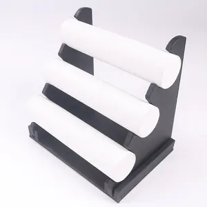 3 Tier PU Leather Velvet T Bar Bangle Bracelet Display Jewelry Holder Stand For Watch