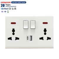 Prise murale électrique OEM pour usage domestique, 2 modules, 3 broches, avec interrupteur, néon et ports USB Type-C