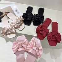 QuiteS nouveau Satin nœud plat pour pantoufles pour femmes festif rouge demoiselle d'honneur robes de mariée décontracté orteil chaussures assorties pour le matin