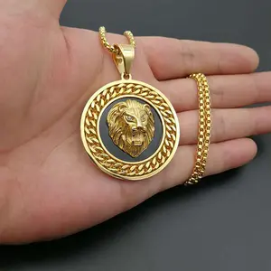 Dropshipping Hip Hop Jewelry Men Lion Pendant Necklace With Chain Link Inlay