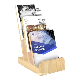 Wooden Magazine Organizer Solid Wood <b>Desktop</b> Tiered Book <b>Shelf</b> Natural Color 9x13x20cm - Product Image 1