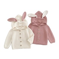 Bio-Baumwolle Hasenohren Kapuzen-Strickjacke für Babys Langarm Knopfleiste Vorne Säugling Kleinkind Pullover Niedliche Baby-Strickware