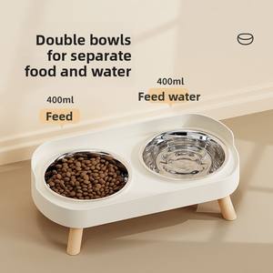 Atacado <span class=keywords><strong>Elevated</strong></span> Stainless Steel Double Cat <span class=keywords><strong>Dog</strong></span> Bowl - Anti-Tip Anti-Splash, Pescoço Proteção Food Water Set, Food-Grade - Product Image 1
